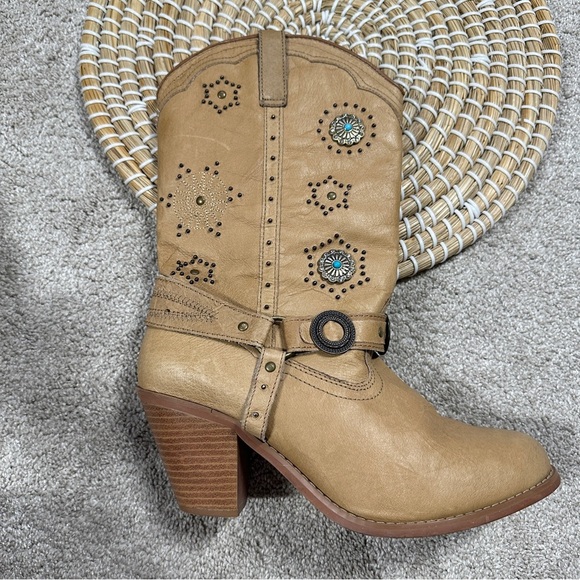 Dingo Addie Women’s Harness Boots Mid-Calf Rhinestone Western Rodeo Cowgirl Tan - Picture 12 of 16